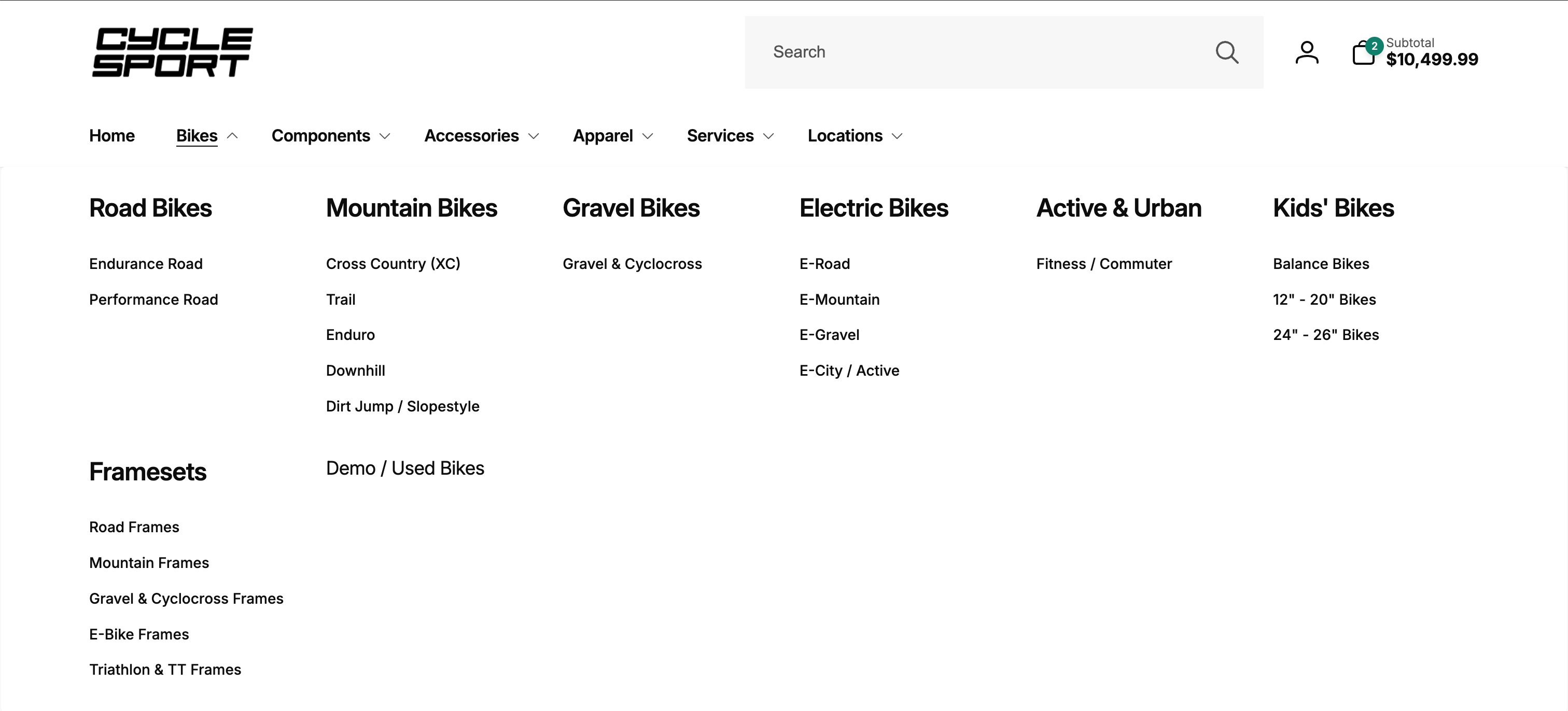 New bikes mega menu